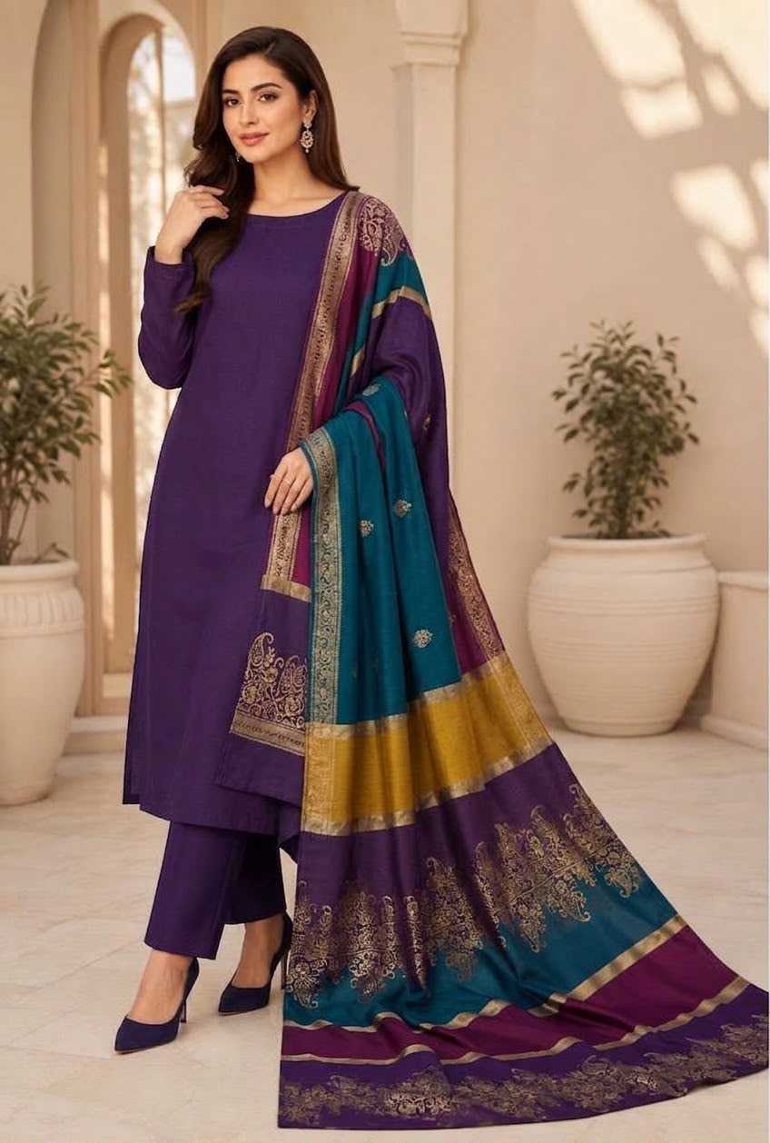 Dhanak embroidered luxury unstitched 3pc suit